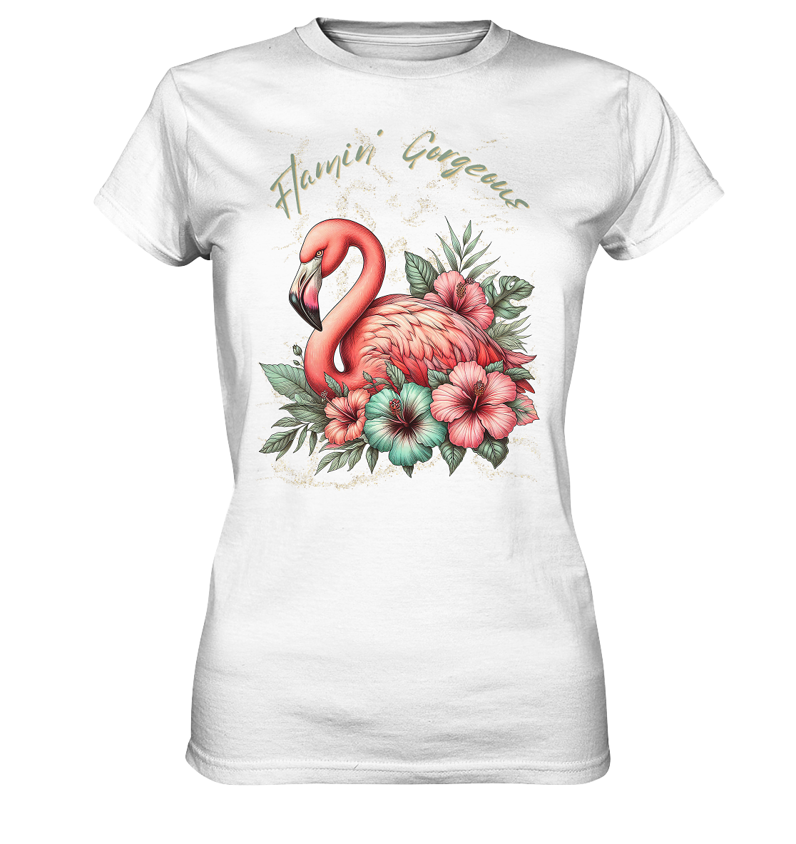 Flamingo und Hibiskus – Womens Premium Classic T-Shirt