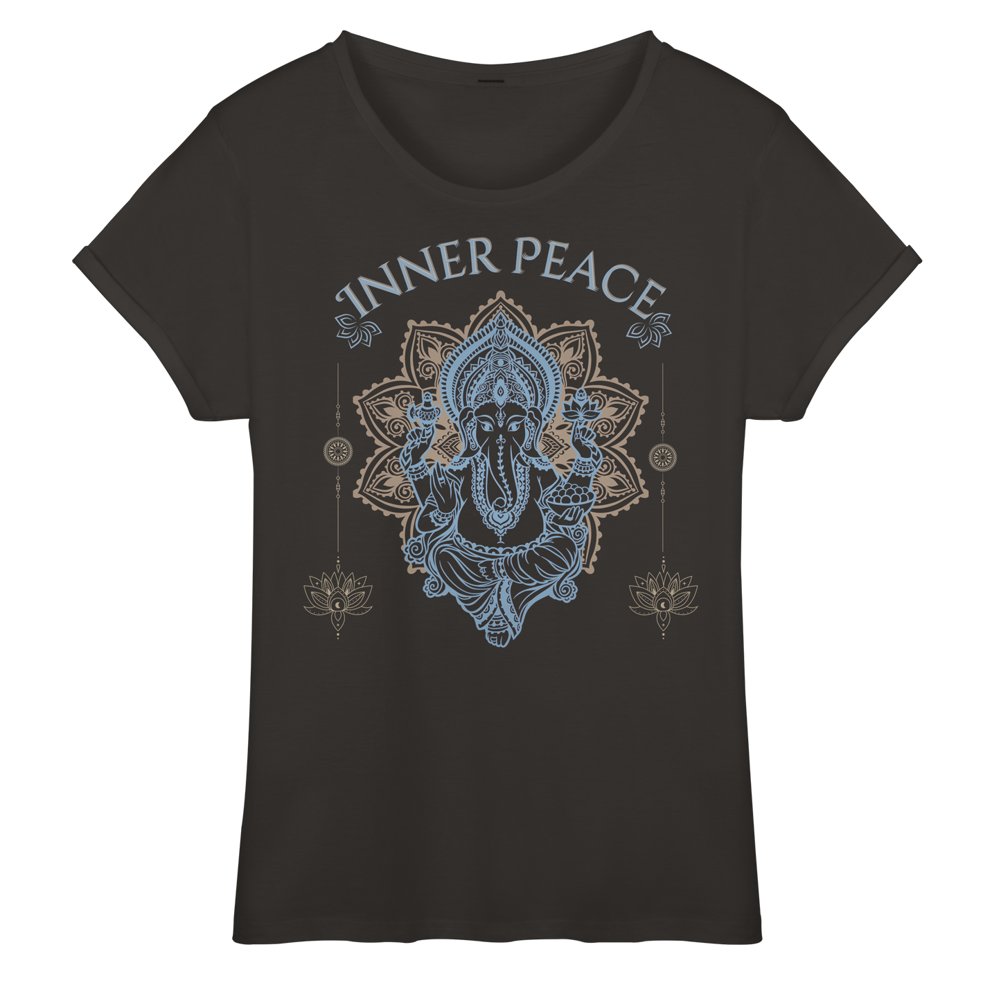 Womens Roll-Up T-Shirt Inner Peace – Damen Shirt mit Mandala Motiv im Boho Yoga Stil