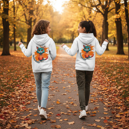 Kids Basic Hoodie Cool Cat – Kinder Hoodie mit Rückendruck, Herbst Hoodie für Jungs und Mädchen