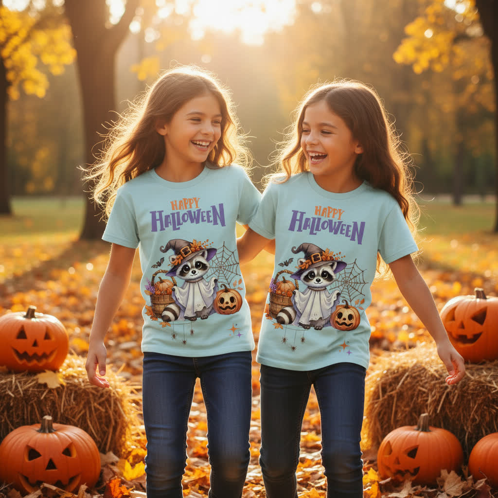 Kids Organic Shirt Halloween Waschbär – Süßes Kinder T-Shirt mit Herbstmotiv aus Bio Baumwolle