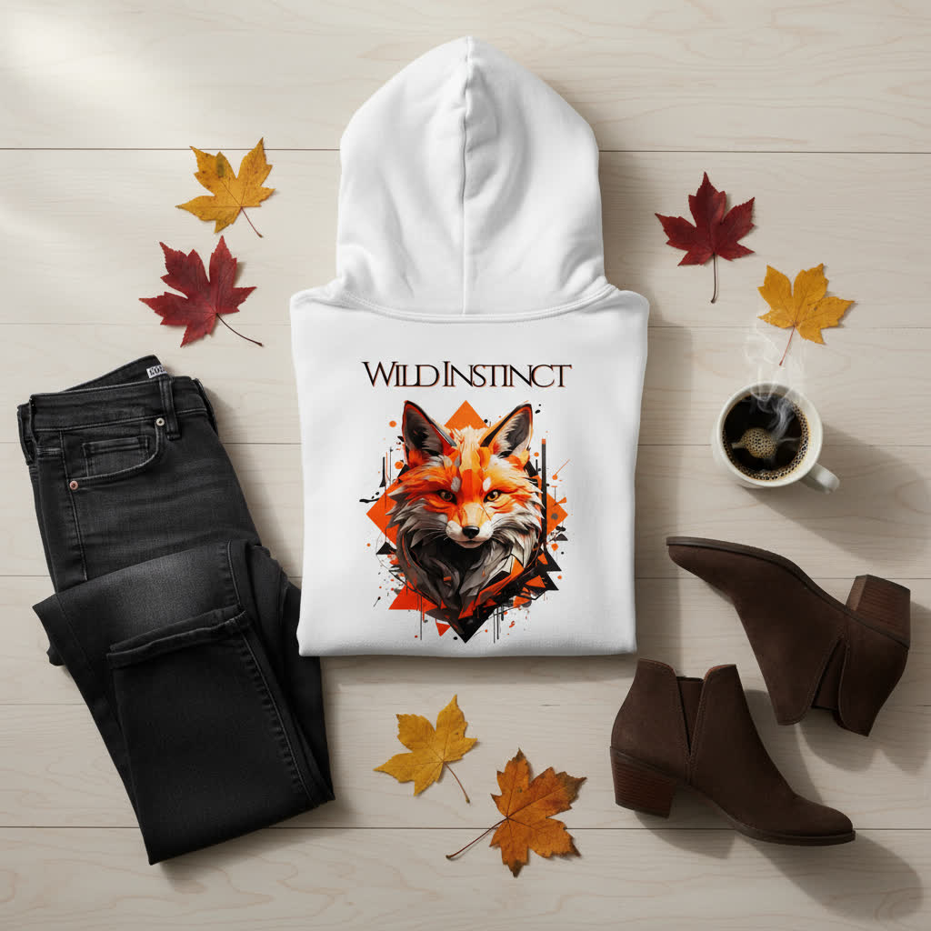 Organic Zipper Wild Instinct – Herbst Hoodie aus Bio-Baumwolle mit Rückendruck für Damen und Herren