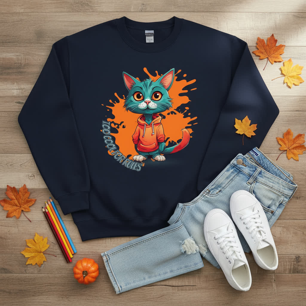 Kids Basic Sweatshirt Cool Cat – Kinder Pullover mit Direktdruck, Herbst Sweatshirt für Jungen und Mädchen