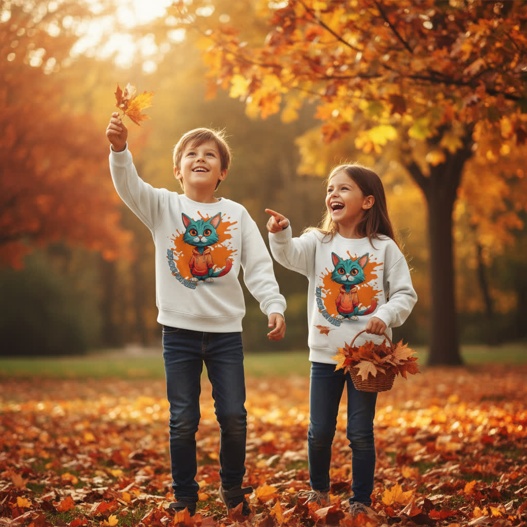 Kids Basic Sweatshirt Cool Cat – Kinder Pullover mit Direktdruck, Herbst Sweatshirt für Jungen und Mädchen