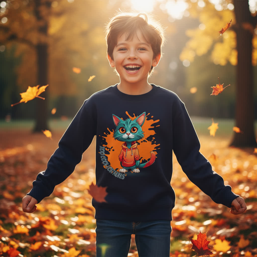 Kids Basic Sweatshirt Cool Cat – Kinder Pullover mit Direktdruck, Herbst Sweatshirt für Jungen und Mädchen