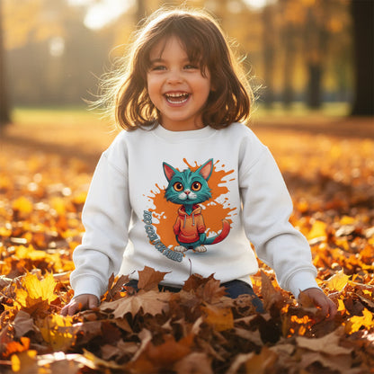 Kids Basic Sweatshirt Cool Cat – Kinder Pullover mit Direktdruck, Herbst Sweatshirt für Jungen und Mädchen