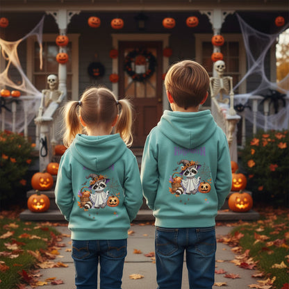 Kinder Hoodie Halloween Motiv Waschbär – Süßes Herbst Design für kleine Geister