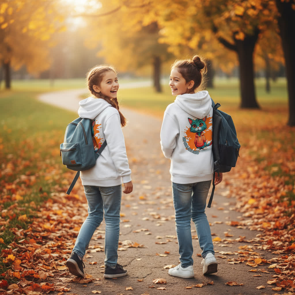 Kids Basic Hoodie Cool Cat – Kinder Hoodie mit Rückendruck, Herbst Hoodie für Jungs und Mädchen