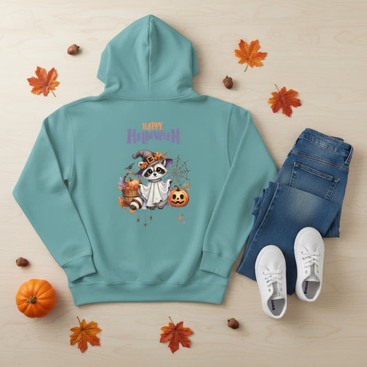 Kinder Hoodie Halloween Motiv Waschbär – Süßes Herbst Design für kleine Geister