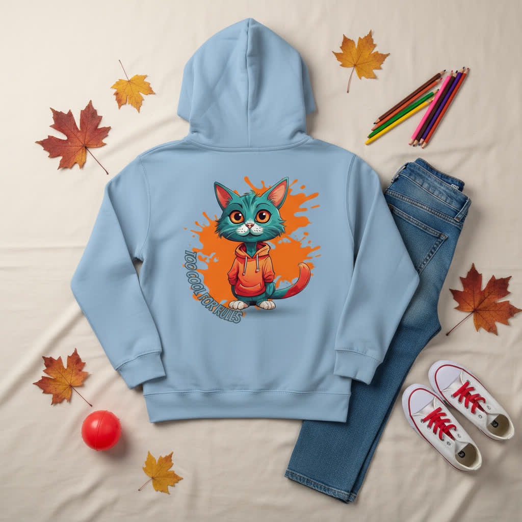 Kids Basic Hoodie Cool Cat – Kinder Hoodie mit Rückendruck, Herbst Hoodie für Jungs und Mädchen
