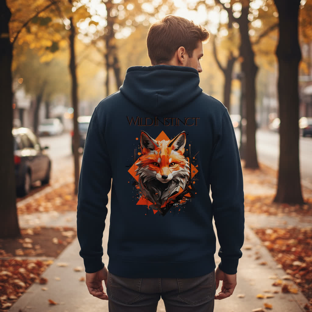 Organic Zipper Wild Instinct – Herbst Hoodie aus Bio-Baumwolle mit Rückendruck für Damen und Herren