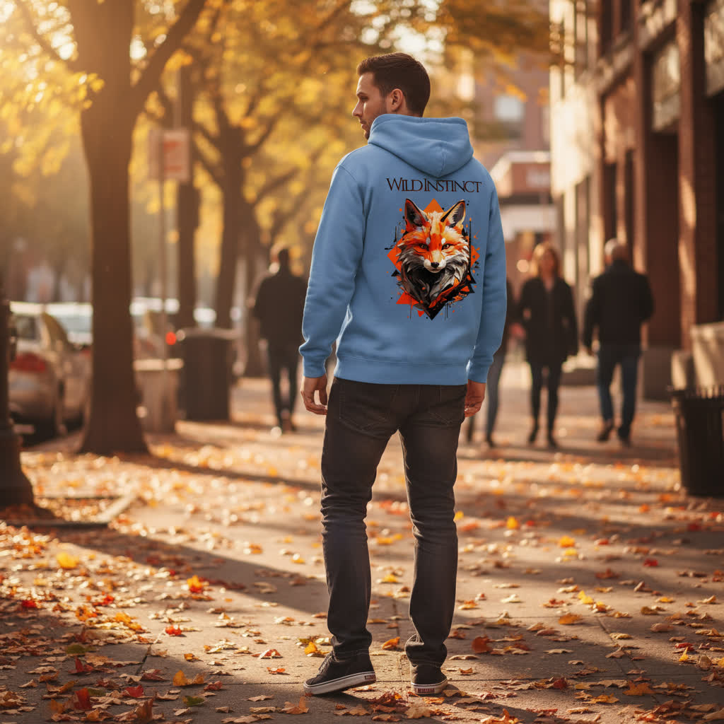 Organic Zipper Wild Instinct – Herbst Hoodie aus Bio-Baumwolle mit Rückendruck für Damen und Herren