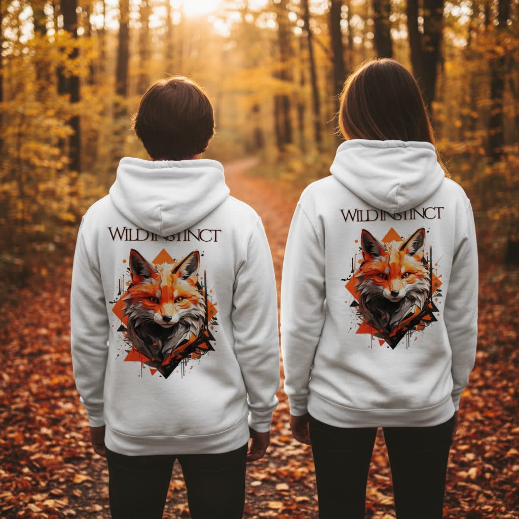 Organic Zipper Wild Instinct – Herbst Hoodie aus Bio-Baumwolle mit Rückendruck für Damen und Herren