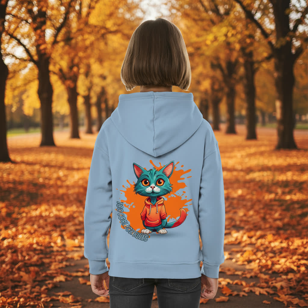Kids Basic Hoodie Cool Cat – Kinder Hoodie mit Rückendruck, Herbst Hoodie für Jungs und Mädchen