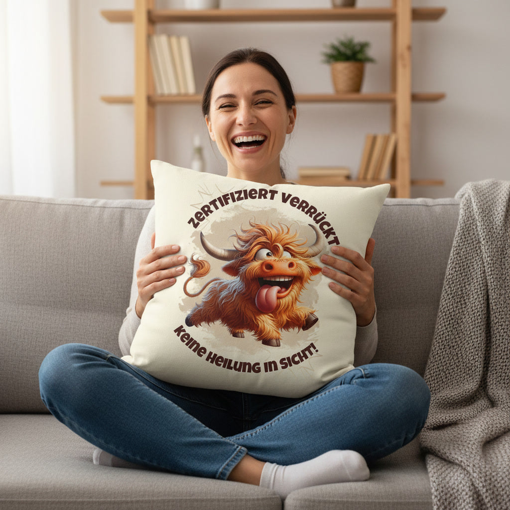 Hochwertiger Kissenbezug Größe: 40 x 40 cm, Naturfarben, Geschenkidee für Humorliebhaber