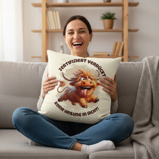 Hochwertiger Kissenbezug Größe: 40 x 40 cm, Naturfarben, Geschenkidee für Humorliebhaber