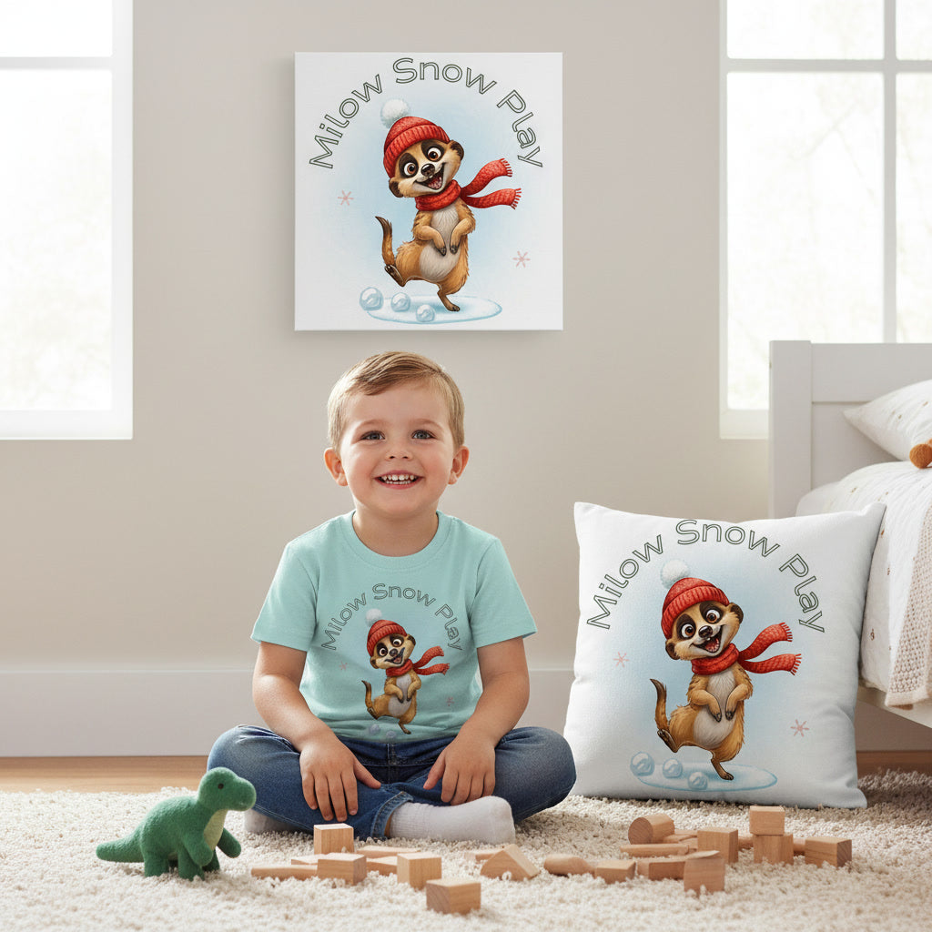 Milow Snow Play – Leinwand 40×40 cm für das Kinderzimmer mit liebevollem Wintermotiv
