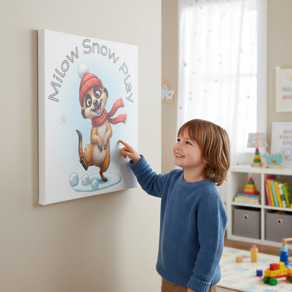 Milow Snow Play – Leinwand 40×40 cm für das Kinderzimmer mit liebevollem Wintermotiv