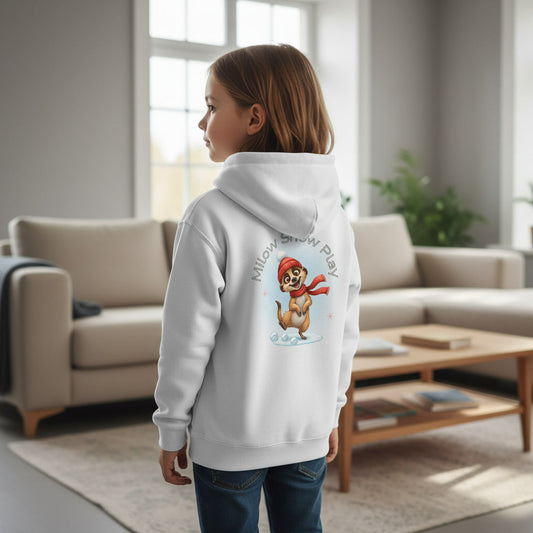 Milow Snow Play – Kids Organic Hoodie mit Wintermotiv auf der Rückseite