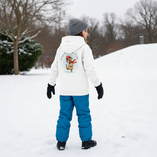 Milow Snow Play – Kids Organic Hoodie mit Wintermotiv auf der Rückseite