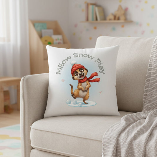 Milow Snow Play – Kuschelkissen 40×40 cm für Kinder mit liebevollem Wintermotiv