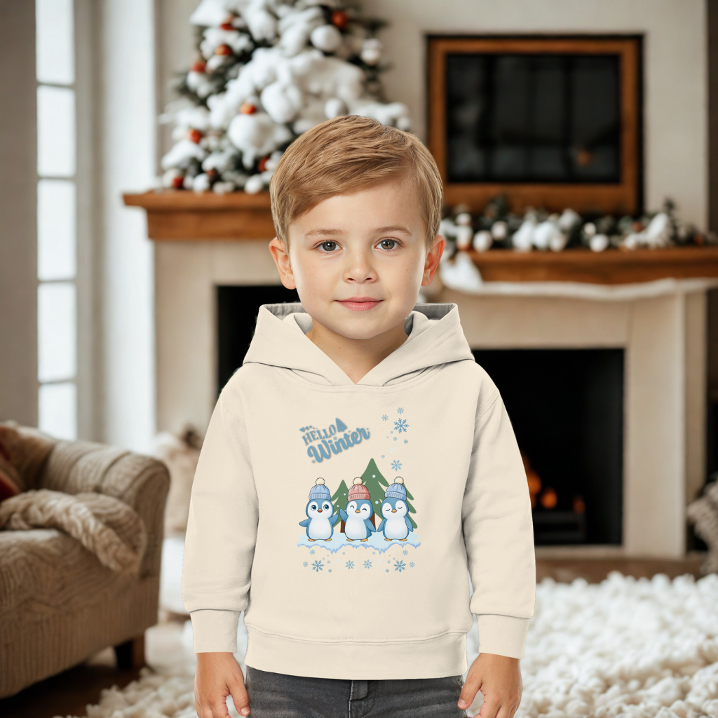 Hello Winter – Baby Organic Hoodie mit Pinguintrio