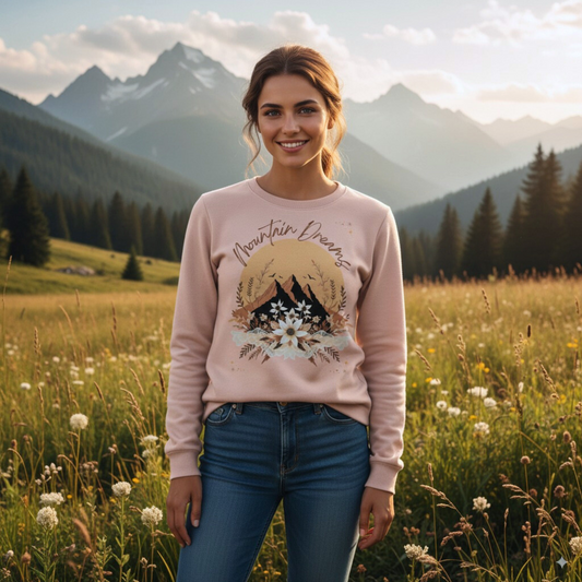 Mountain Dreams Longsleeve Bio Baumwolle  Alpen Style Shirt für Outdoor, Freizeit und Bergliebhaber