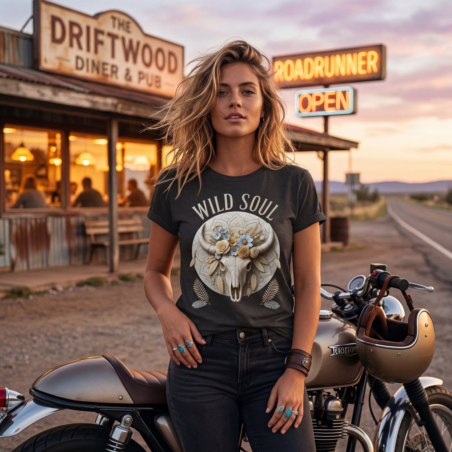 Wild Soul Heavy Cotton T-Shirt mit floralem Bull Skull