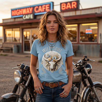 Wild Soul Heavy Cotton T-Shirt mit floralem Bull Skull