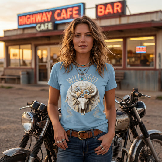 Wild Soul Heavy Cotton T-Shirt mit floralem Bull Skull