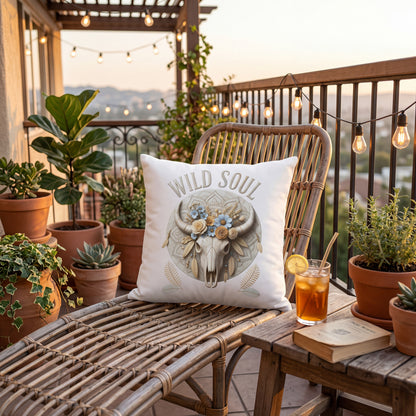 Wild Soul Boho Kissen 40x40cm mit floralem Bull Skull