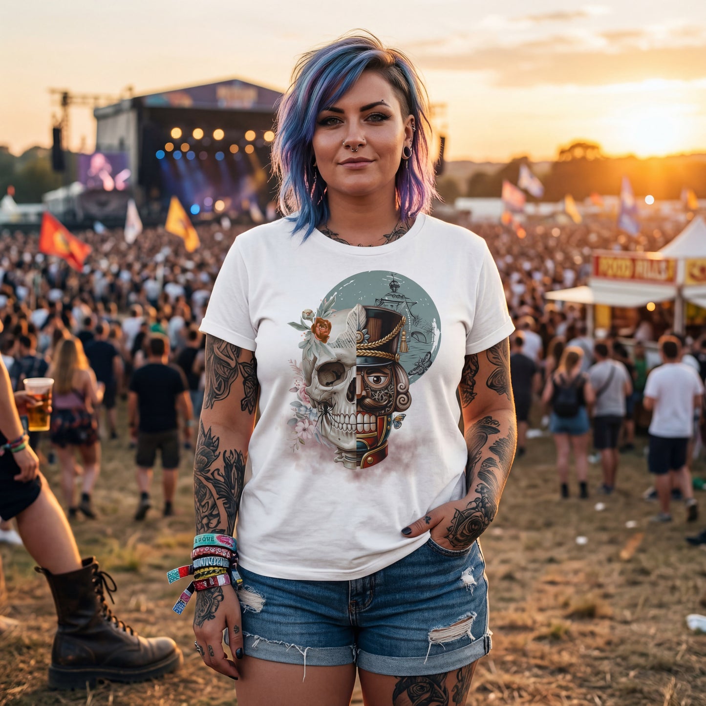 Skull-Artwork mit Steampunk Vintage- und Dark-Romance Elementen Unisex Shirt