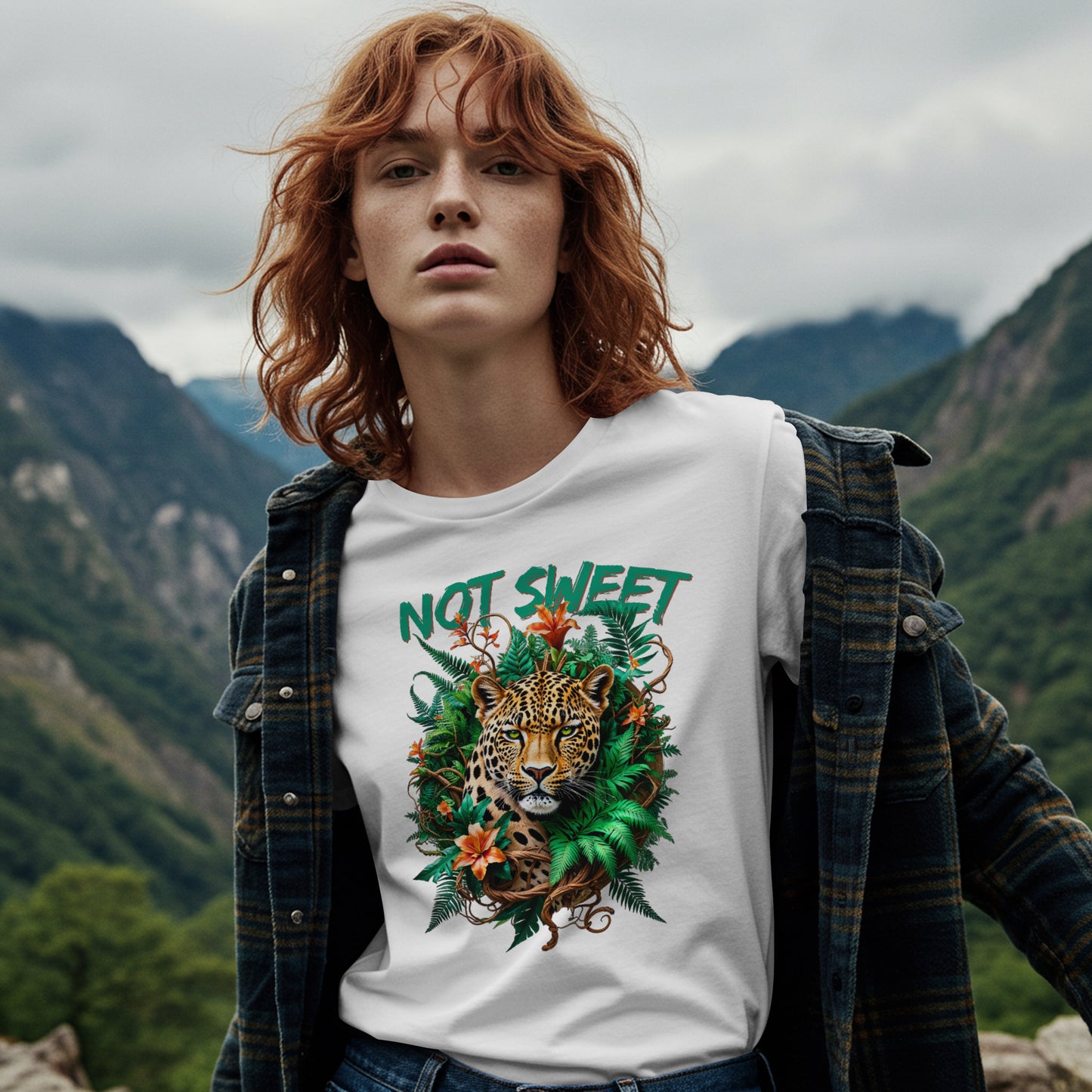 Not Sweet Organic Heavy T-Shirt | Feministisches Leopard Design | Tropischer Boho Wildstyle