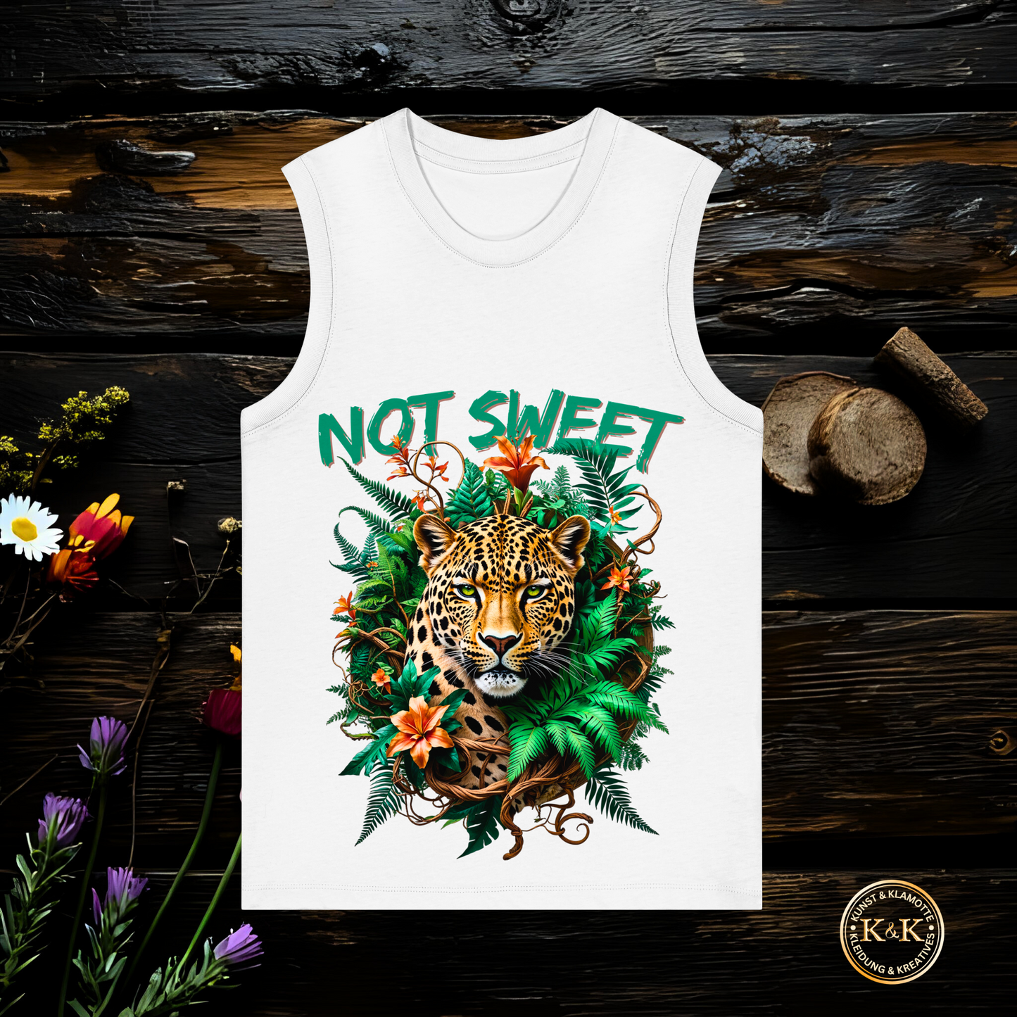 Not  Sweet Statement Womens Organic Tank Top für starke Frauen | Feministisches Leopard Design | Tropischer Boho Wildstyle