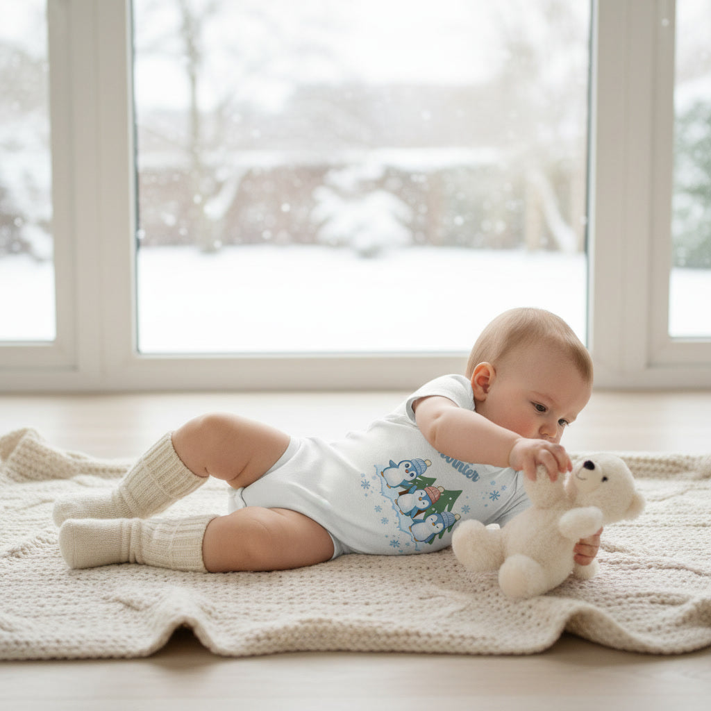 Hello Winter – Organic Baby Bodysuit mit Pinguinen