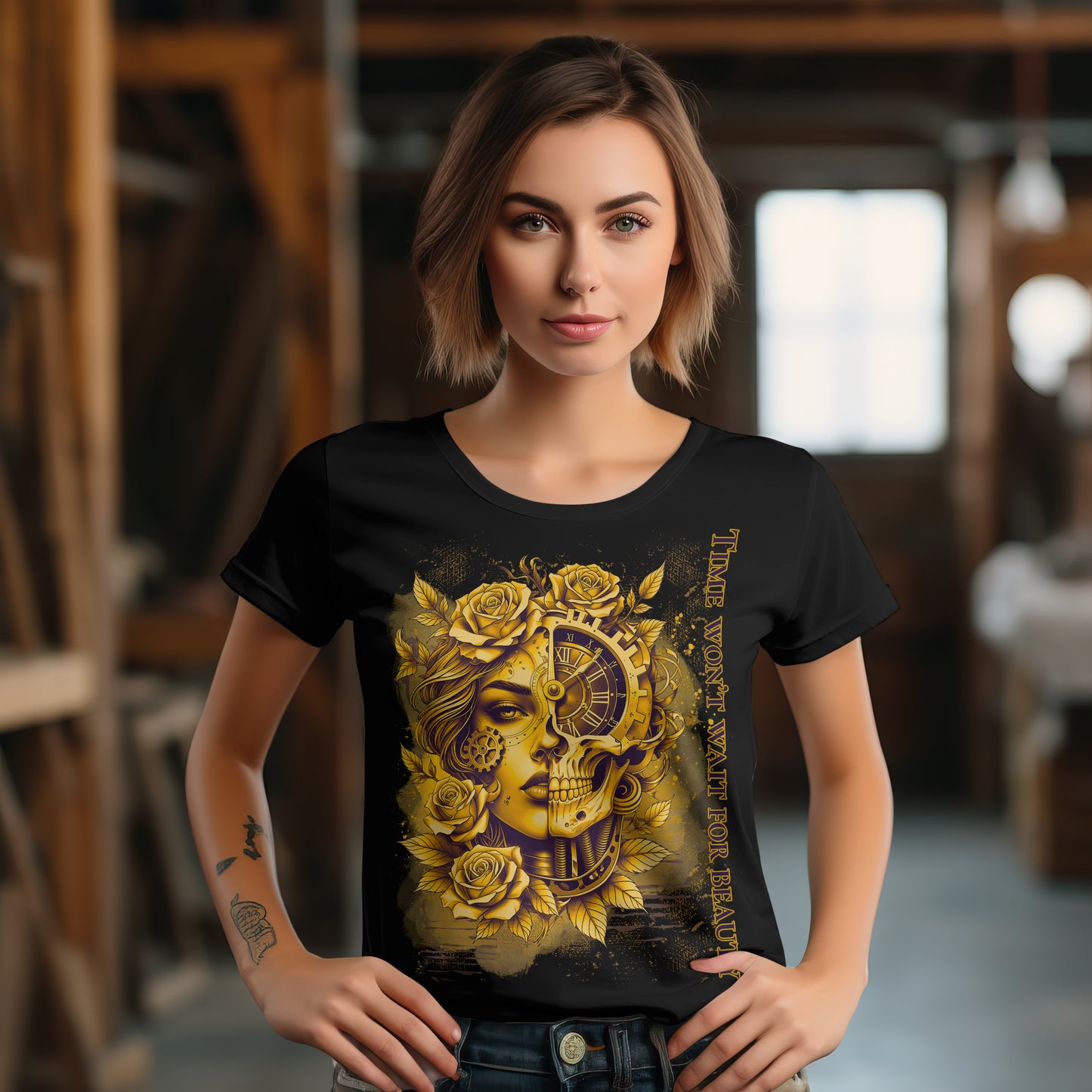 Womens Roll-Up T-Shirt mit kunstvollem Print | Modernes Design für Alltag & Streetstyle