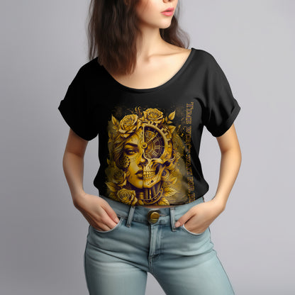 Womens Roll-Up T-Shirt mit kunstvollem Print | Modernes Design für Alltag & Streetstyle
