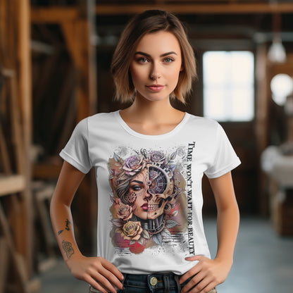 Womens Roll-Up T-Shirt mit kunstvollem Print