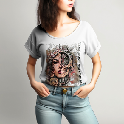 Womens Roll-Up T-Shirt mit kunstvollem Print