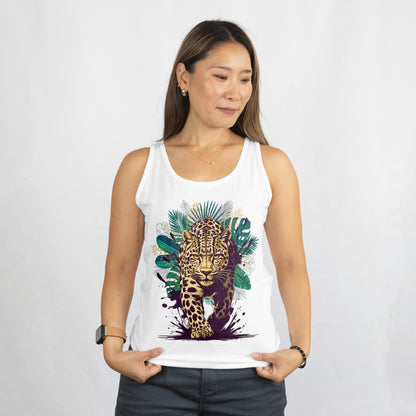 Tropical Leopard Womens Organic Fitted Tank Top | Streetwear Jungle Animal Print | Urban Boho T-Shirt
