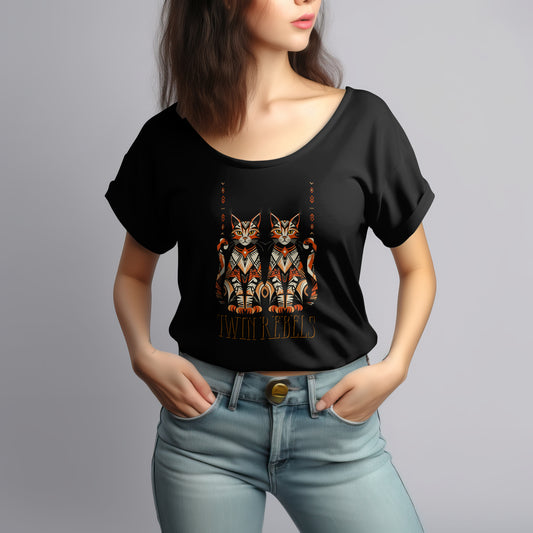 Boho Womens Roll-Up T-Shirt mit Tribal Design – rebellischer Ethno Look, modernes Statement Outfit