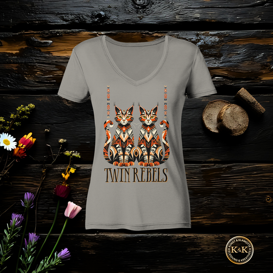Boho Ladies V-Neck Shirt mit Tribal Design – rebellischer Ethno Look, modernes Statement Outfit