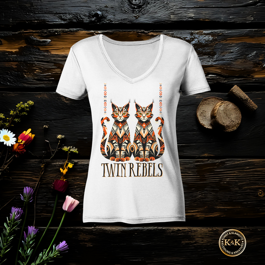 Boho Ladies V-Neck Shirt mit Tribal Design – rebellischer Ethno Look, modernes Statement Outfit