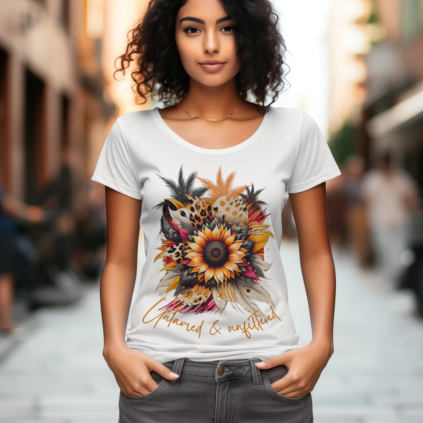 Womens Roll-Up T-Shirt mit kraftvollem Print für Damen