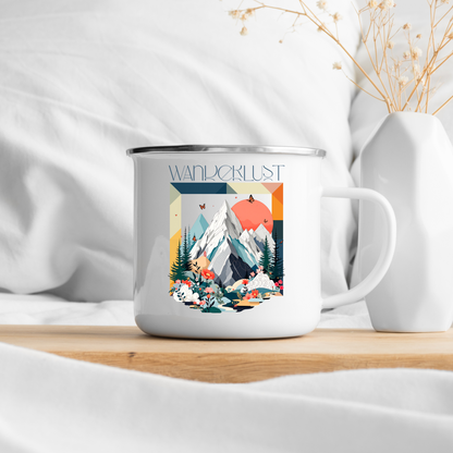 Emaille Tasse mit Bergmotiv | Robuste Outdoor Tasse für Camping, Reisen & Alltag | Geschenk für Naturliebhaber