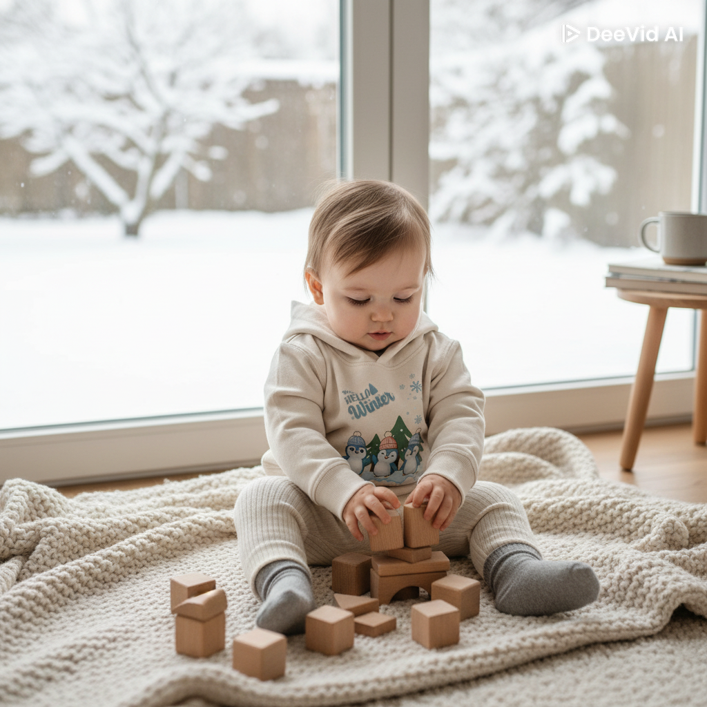 Hello Winter – Baby Organic Hoodie mit Pinguintrio