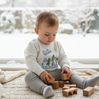 Hello Winter – Baby Organic Sweatshirt mit Pinguinen