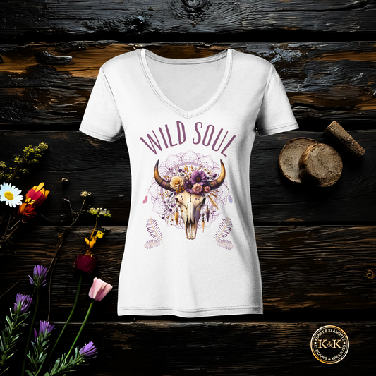 Boho Ladies V-Neck Shirt mit Wildsoul Spirit – Tribal & Festival Look, modernes Outfit für Freigeister
