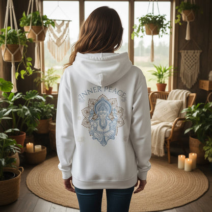 Organic Relaxed Zipper Inner Peace – Damen Kapuzenjacke aus Bio-Baumwolle mit Rückendruck im Boho Yoga Stil